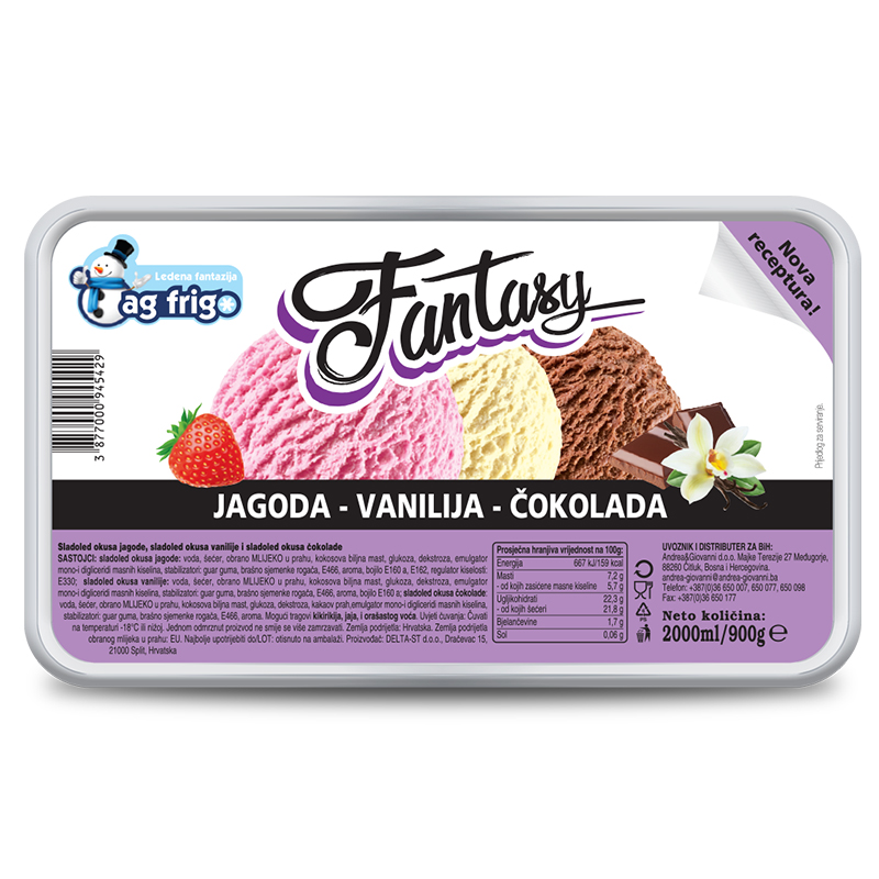 Fantasy sladoled vanilija, čokolada i jagoda 2000ml
