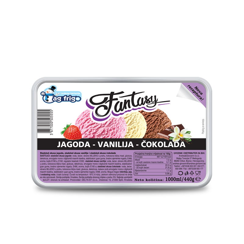 Fantasy Vanilija, čokolada i jagoda 1L AG Frigo